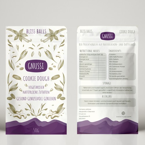 Watercolor packaging with the title 'Energy balls packaging '