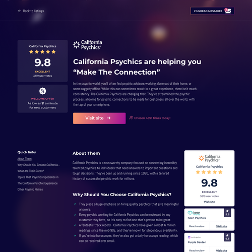 Figma design with the title 'Psychics Comparison Website'