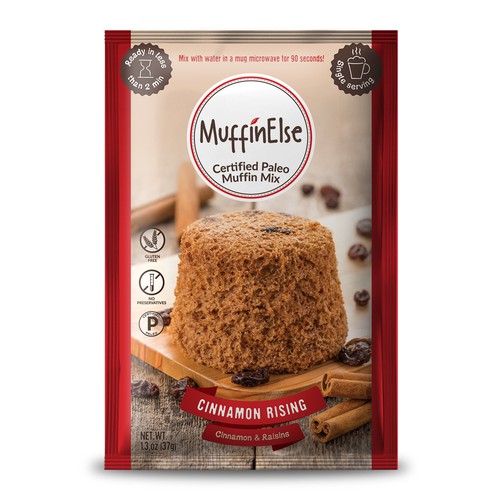 Stand-up pouch packaging with the title 'Muffin Powder - Packet'