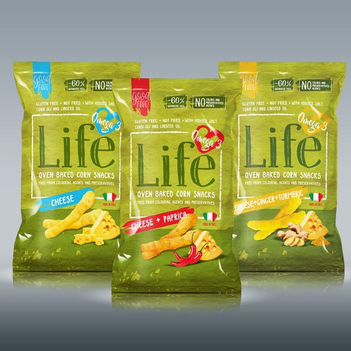 Eco-friendly packaging with the title 'LIFE SNACKS - a packaging for an healthy lifestyle'