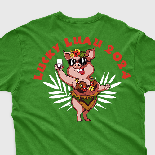 Wave t-shirt with the title 'lucky luau'