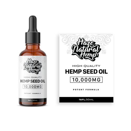Product label with the title 'High Quality Hemp Seed Oil bottle label design'