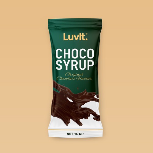 Chocolate label with the title 'Chocolate Syrup Pouch Design'