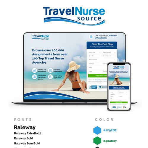 Travel agency design with the title 'Landing Page- Travel Nurse Source'