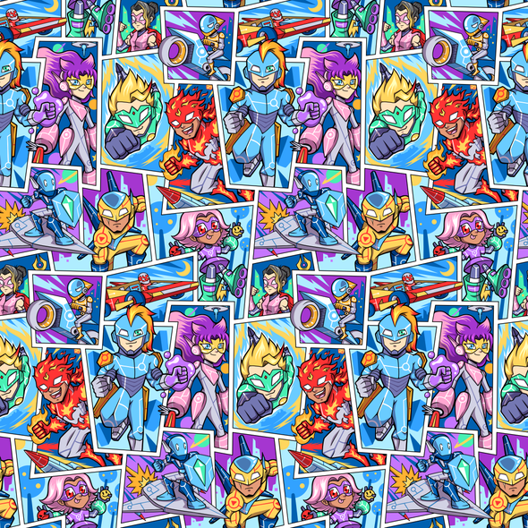 Awesome artwork with the title 'Exciting Kids Superhero Seamless Pattern'