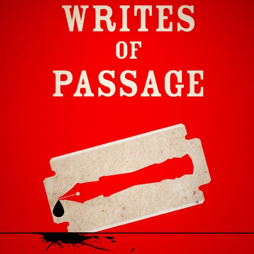 Red book cover with the title 'Writes of Passage - Book cover'