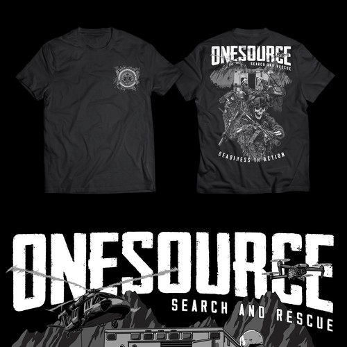 Skeleton t-shirt with the title 'ONESOURCH SEARCH AND RESCUE'