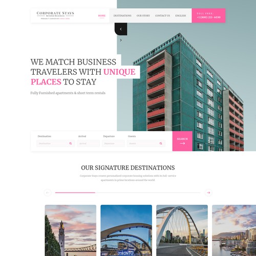 Travel website with the title 'Corporate Stays'