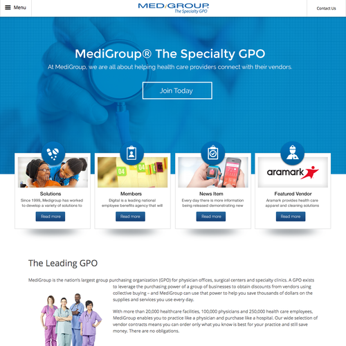 Overlay design with the title 'Redesign for MediGroup – The Speciality GPO'