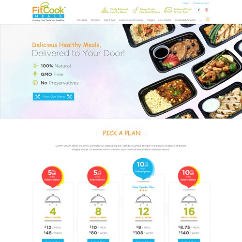 Restaurant website with the title 'FitCook Meals'