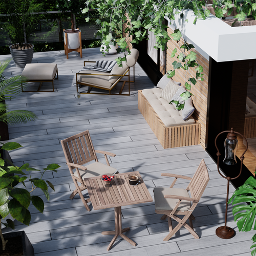 Deck design with the title '3d Render of a balcony'