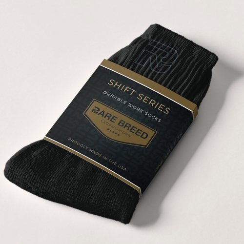 Luxury packaging with the title 'Premium Sock Label Design – Bare Breed'
