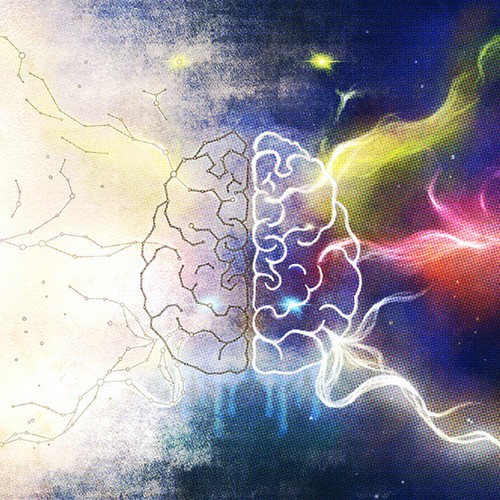Brain illustration with the title 'The Color of Thoughts'