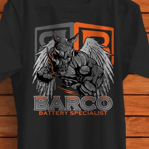 Strong t-shirt with the title 'Barco "Rhino" Battery Specialist'