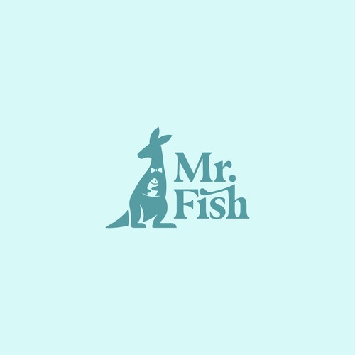 Seafood brand with the title 'Kangaroo+Fish Negative Space Logo to Australian Restaurant'