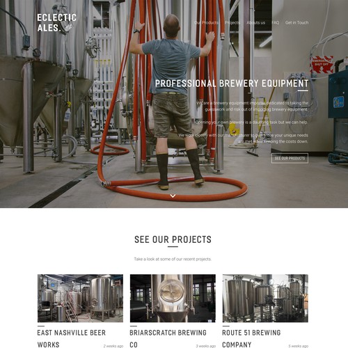 Industrial website with the title 'Eclectic Ales Website Concept'