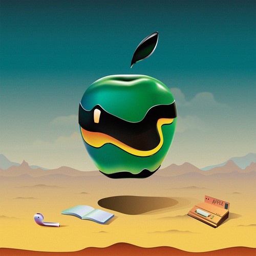 Apple artwork with the title 'Apple logo in surreal style for a competition on the 99 designs.'