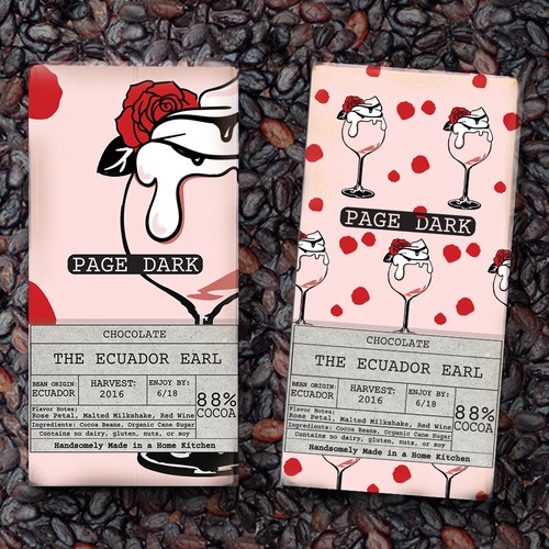 Pink packaging with the title 'Chocolate packaging design'