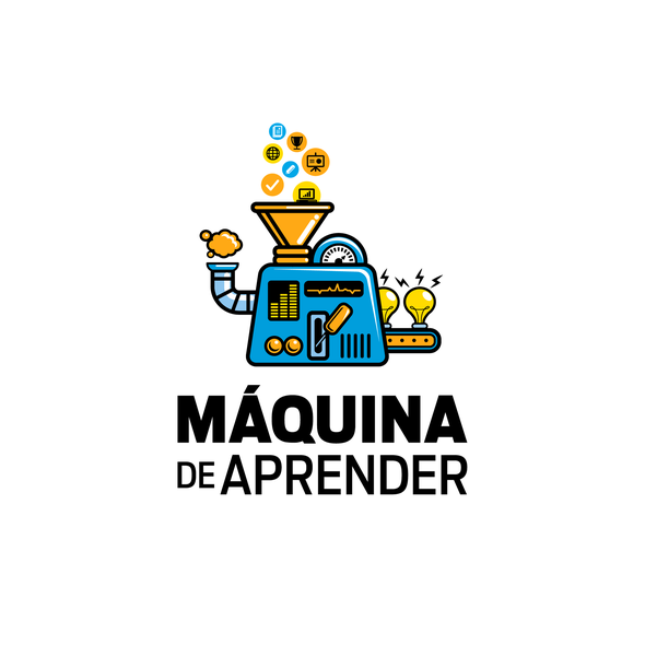 Sketching logo with the title 'MÁQUINA DE APRENDER - LOGO DESIGN'