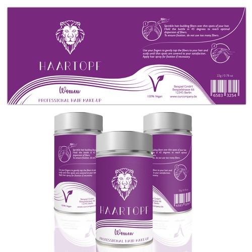 Hair packaging with the title 'Haartopf Label Design'