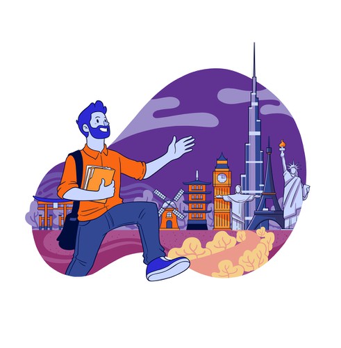 Illustration artwork with the title 'Web Illustration for a language site'