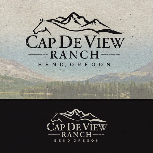 Ranch design with the title 'Vintage Horse Logo with Mountains'