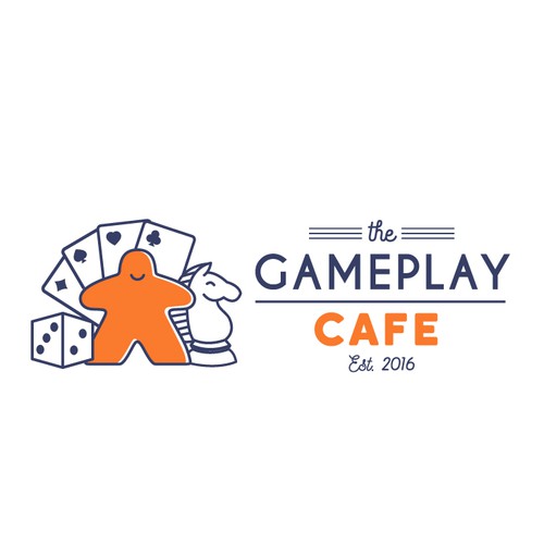 Board game design with the title 'A fun, playful logo for a gameplay cafe'