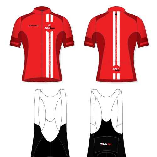 Cycling kit design with the title 'BikeBug cycling kit design'