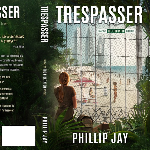 Dystopian book cover with the title 'Book cover design for novel "TRESPASSER"'