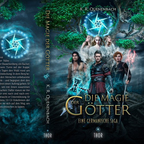 Hammer design with the title '"Die Magie der Götter" - Norse Fantasy Book cover'