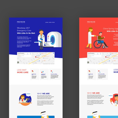 Red and blue design with the title 'Premier Health Care'