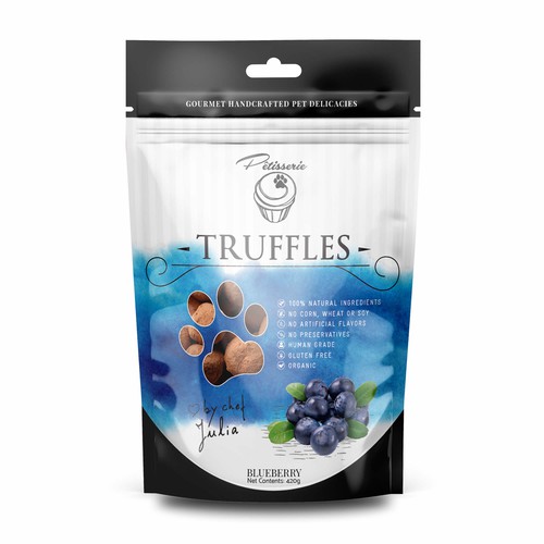 Dog treat packaging with the title 'Truffles treats for dogs'