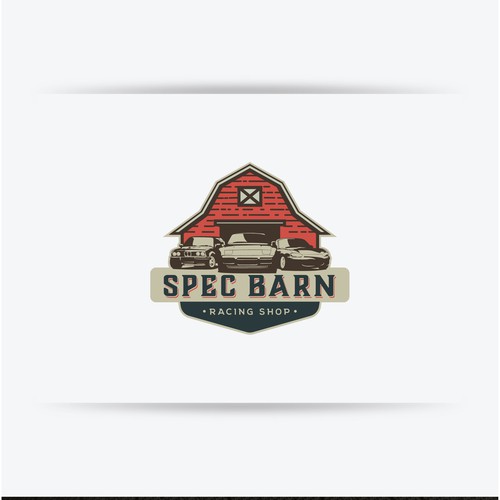 Car brand with the title 'Bold logo concept for Spec Barn Racing Shop'