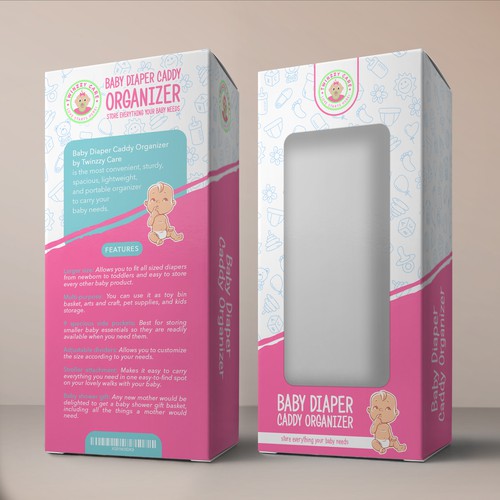 Baby packaging with the title 'Baby Diaper Caddy Box'