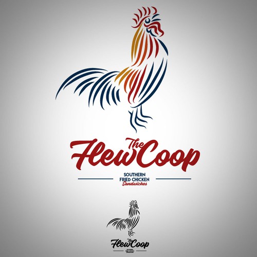 Chicken logo with the title 'Flew the Coop Logo'