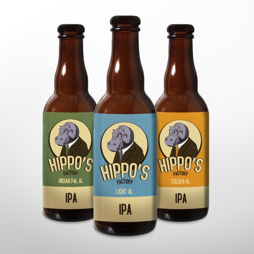 Vintage label with the title 'Hippo's factory IPA BEER LABEL'