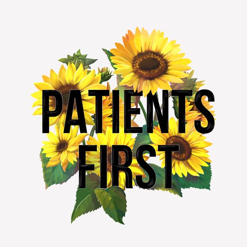 Flower artwork with the title 'Patients first'