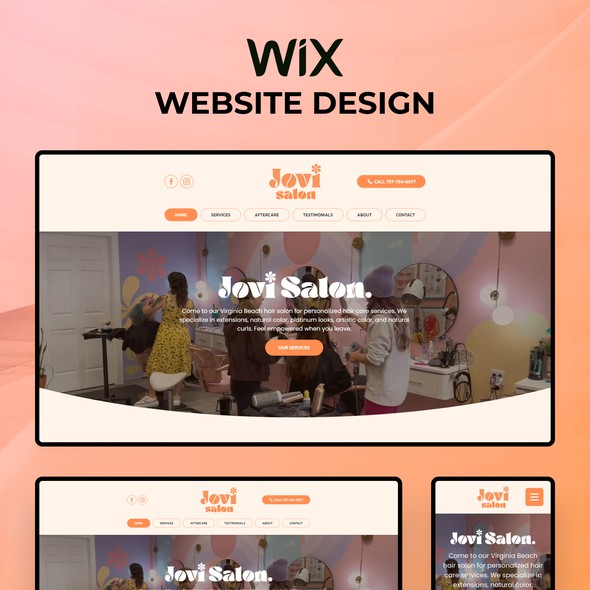 Playful website with the title 'WIX website design for Jovi Salon in Virginia Beach, USA'