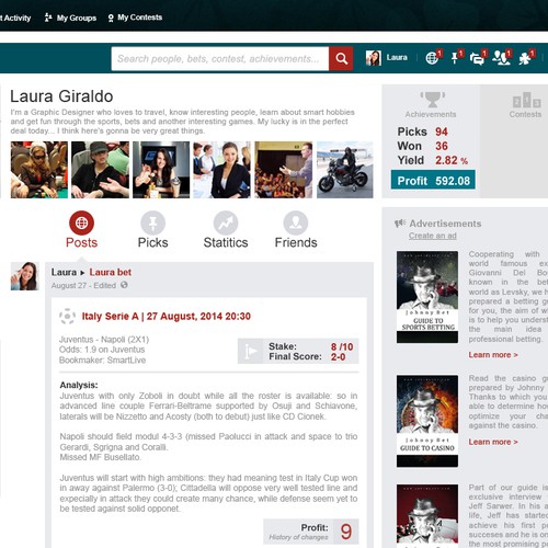 HTML5 website with the title 'WebDesign :: JohnnyBet / Posts Page'