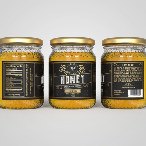 3D rendering design with the title 'Label for a natural raw wildflower honey'