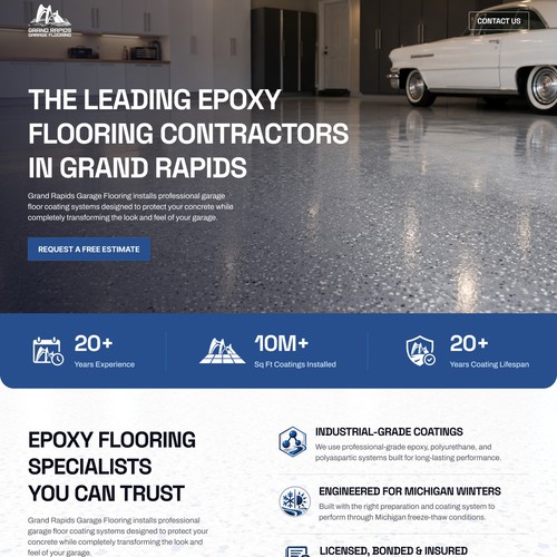 Design with the title 'Garage Floor Coating Landing Page Design'