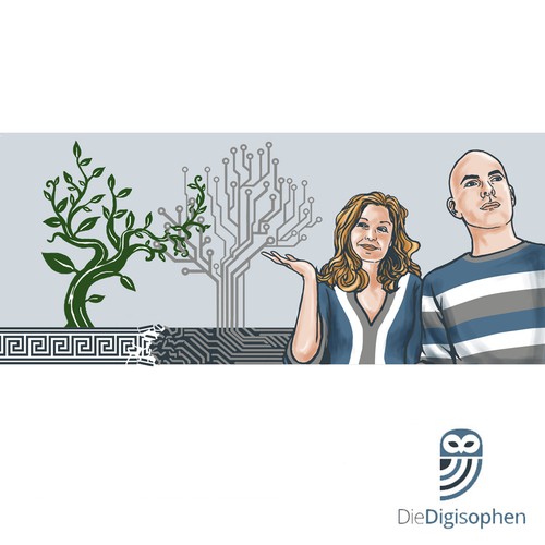 Internet design with the title 'In contest Create an illustration that combines digital communication and philosophy'