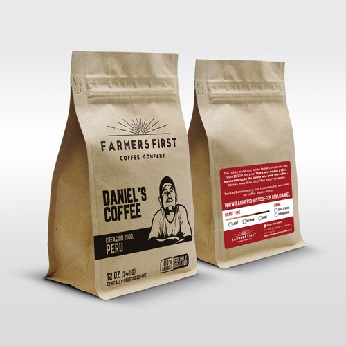 Coffee design with the title 'Hot Stamp Concept for Farmers First Coffee Packaging'
