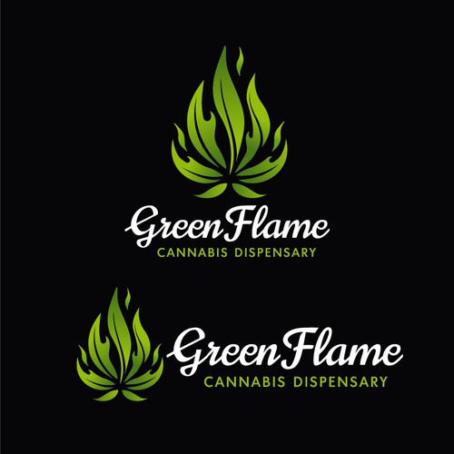 Cannabis leaf logo with the title 'Bold logo for Green Flame Cannabis Dispensary'
