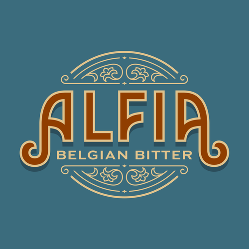 Art Nouveau design with the title 'Alfia Belgian Bitter'