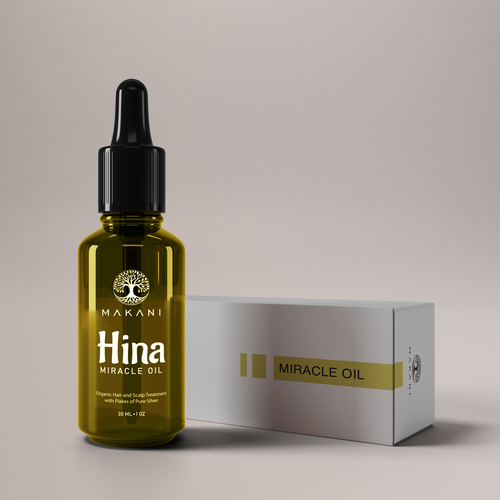 Glass bottle design with the title 'Oil label design'