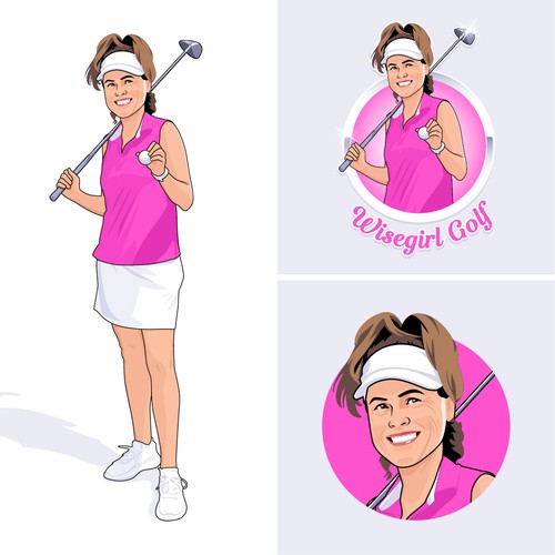 Caricature artwork with the title 'Wisegirl Golf'