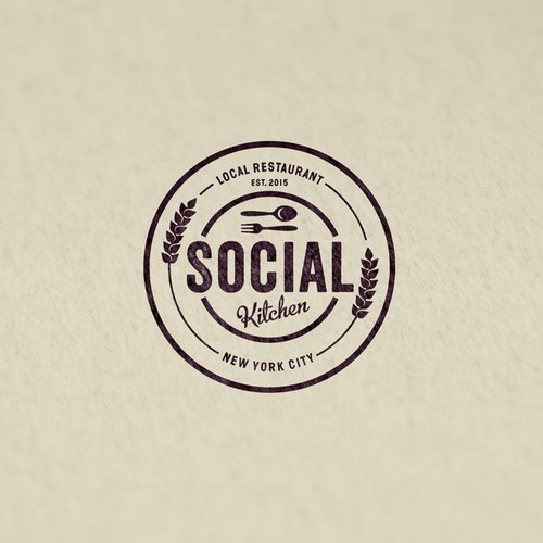 Stamp design with the title 'Social Kitchen restaurant logo'
