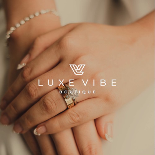 Gold glitter logo with the title 'LUXE VIBE BOUTIQUE LOGO'