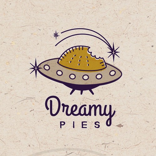 UFO logo with the title 'Funky retro logo for a pie company'